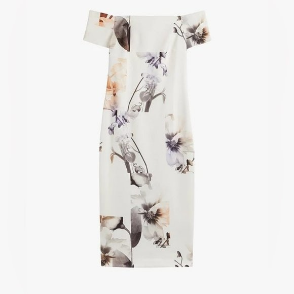 Ted Baker Sadie White Floral Off Shoulder Midi Pencil Dress NWT size 1 XS S - Picture 4 of 16
